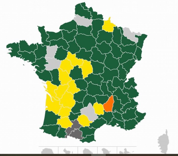 En jaune les départements CR (site APCA)